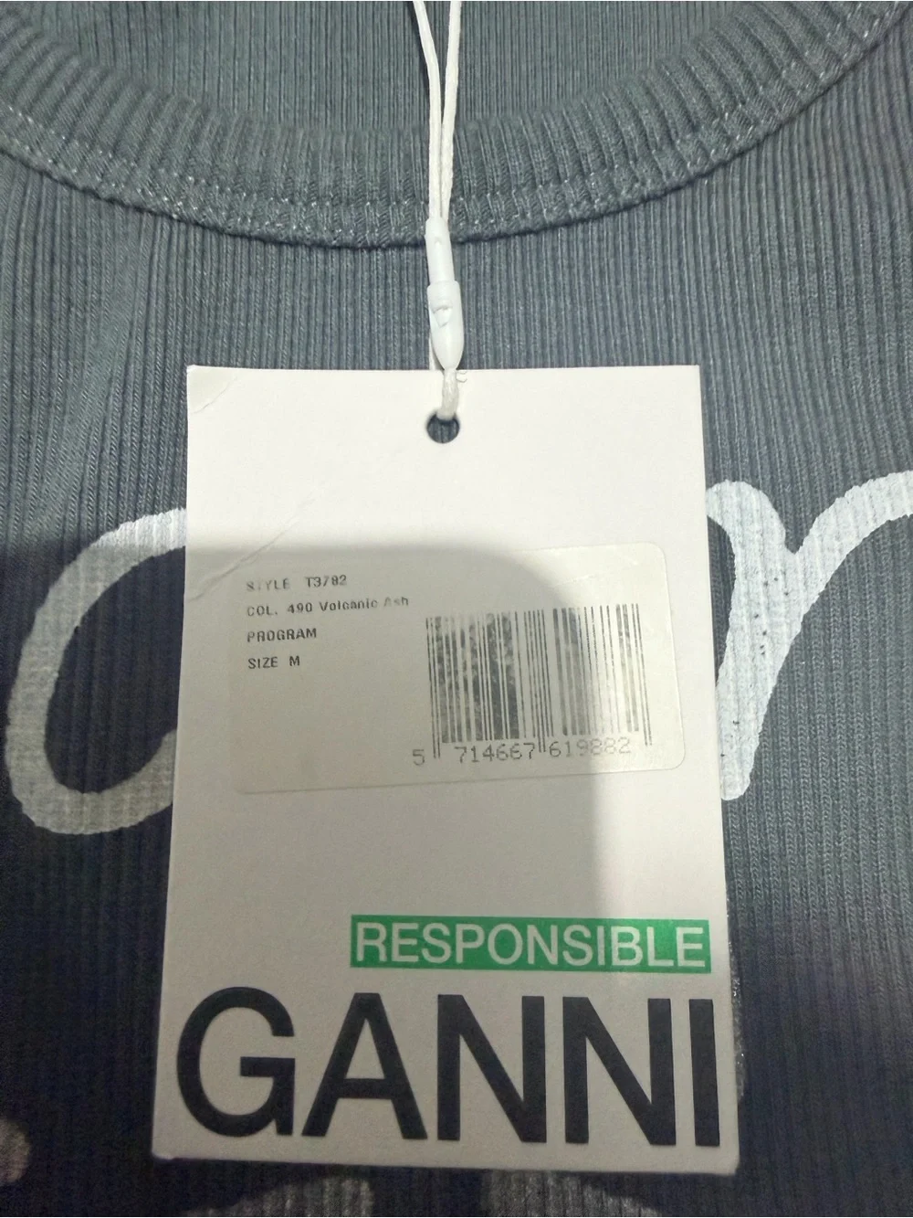 Ganni Women Gray Graphic Ribbed Tank Top